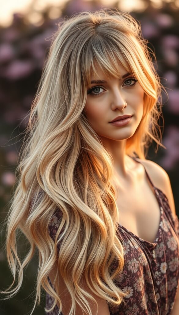 Boho Long Hair with Wispy Curtain Bangs