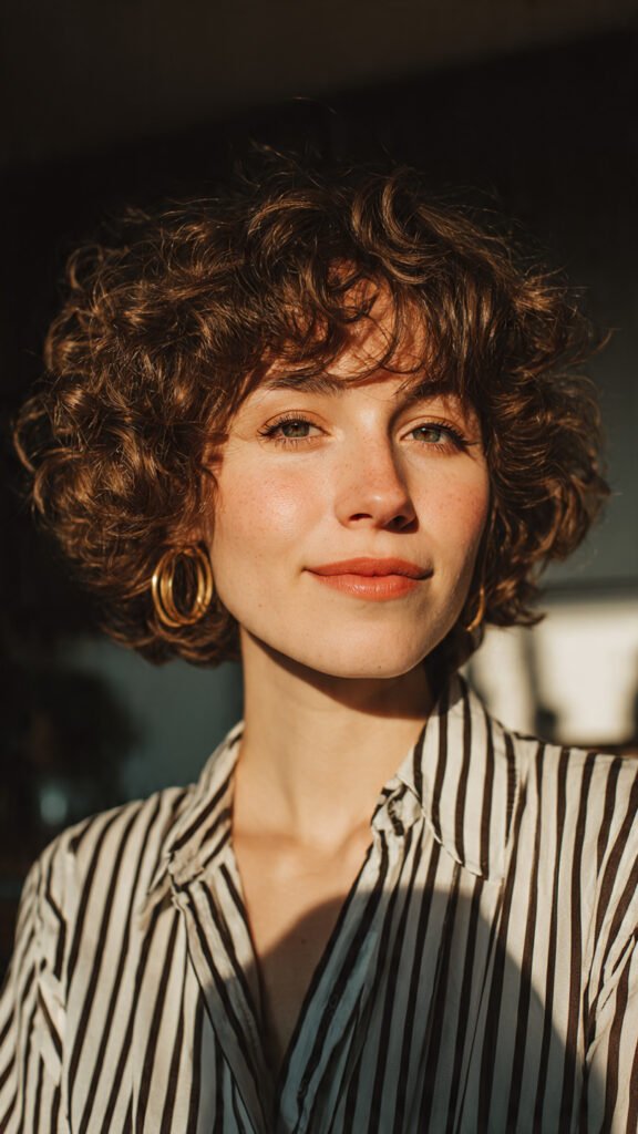 Curly Bob with Curtain Bangs