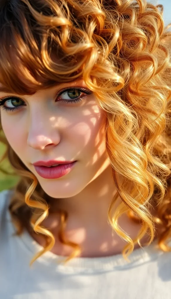 Curly Curtain Bangs with Highlights