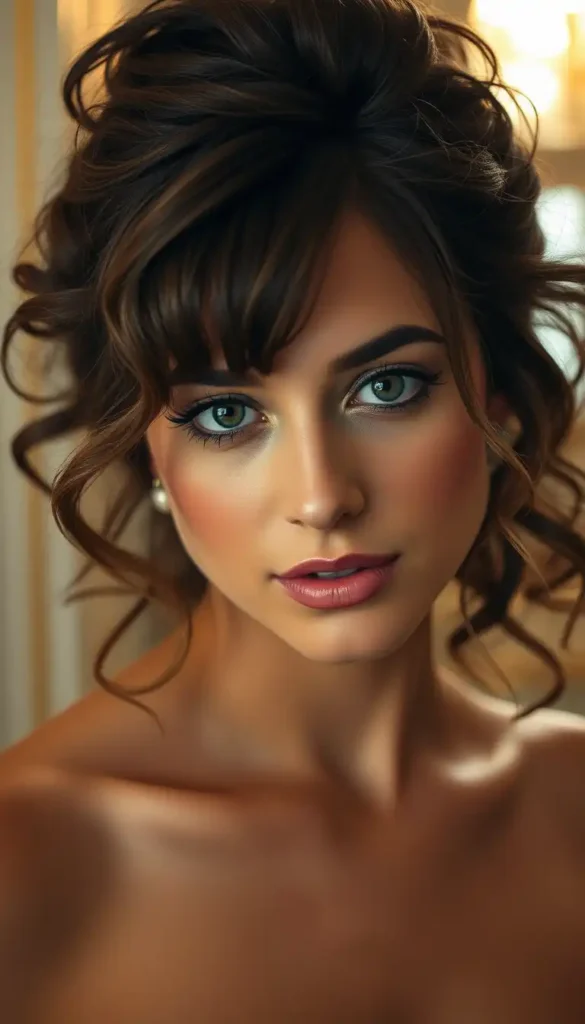 Curly Curtain Bangs with Updo Styles