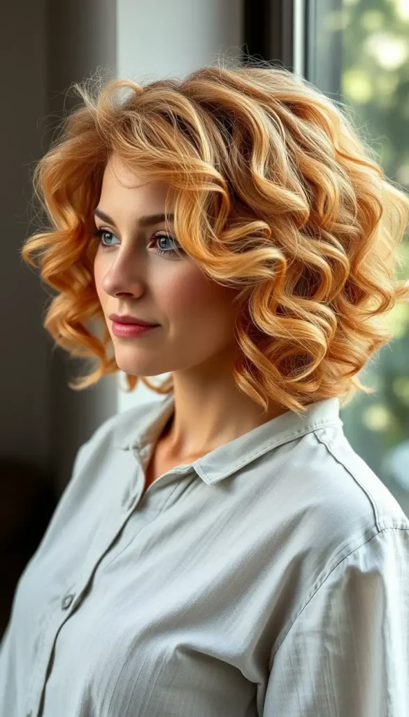 Curly Strawberry Blonde Bob