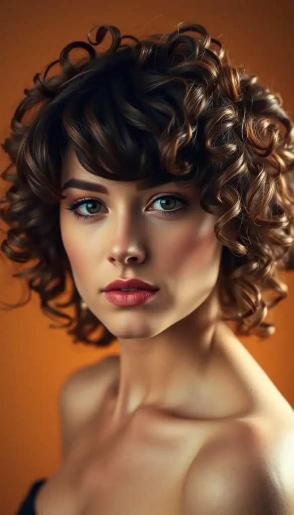 Curly Wolf Cut with Curtain Bangs