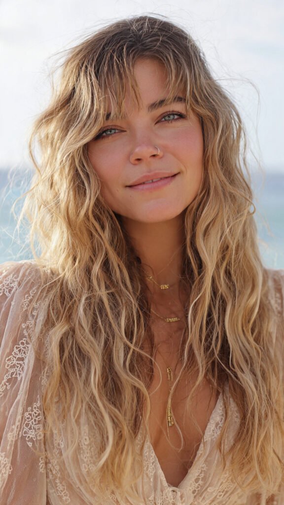 Curtain Bangs on Wavy Curls