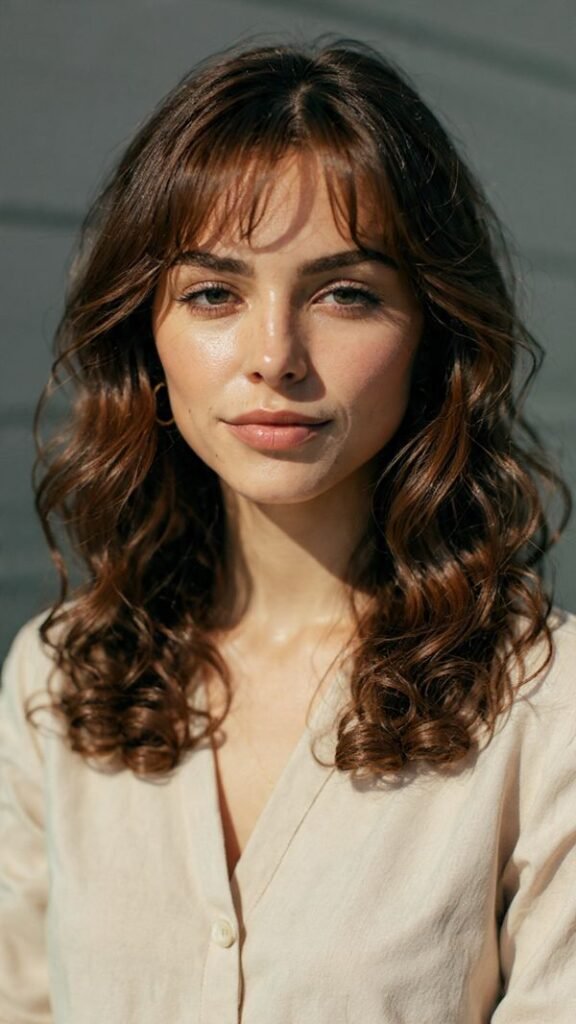 Layered Curls with Soft Curtain Bangs