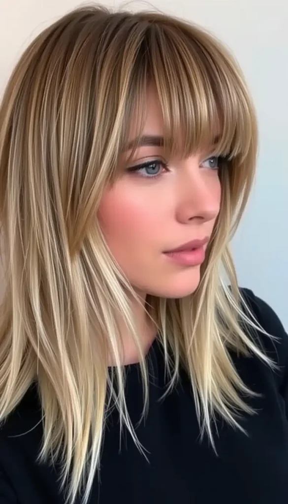 Layered Wolf Cut with Soft Curtain Bangs