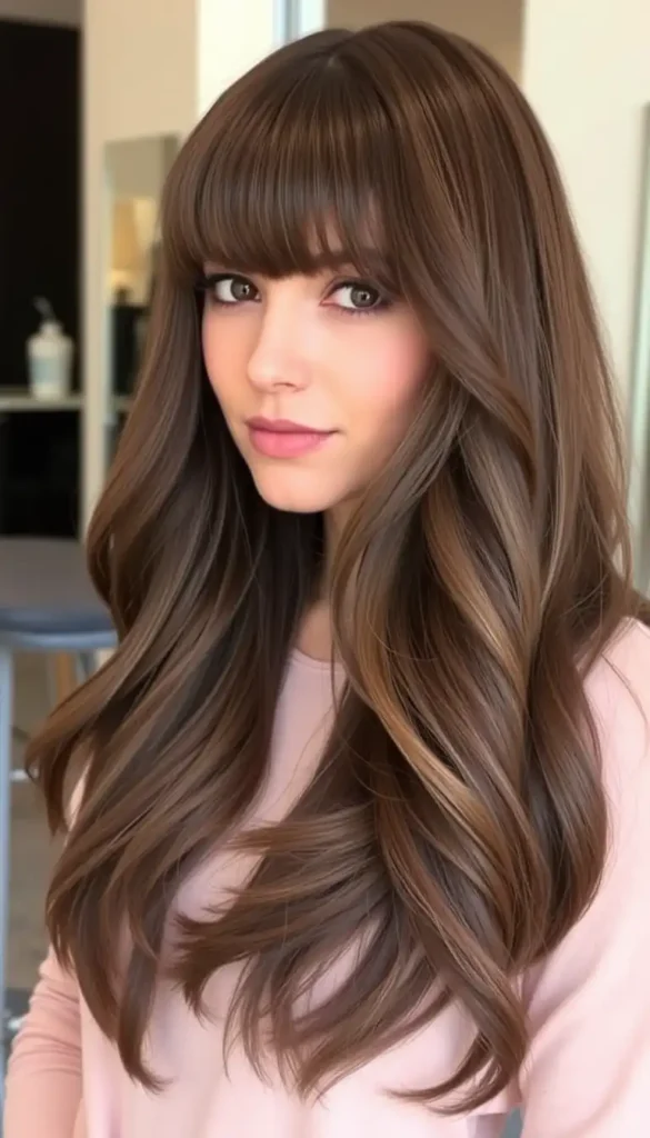 Long Hair with Curtain Bangs and Layers Around the Face