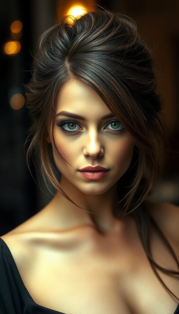 Long Hair with Curtain Bangs and Updo