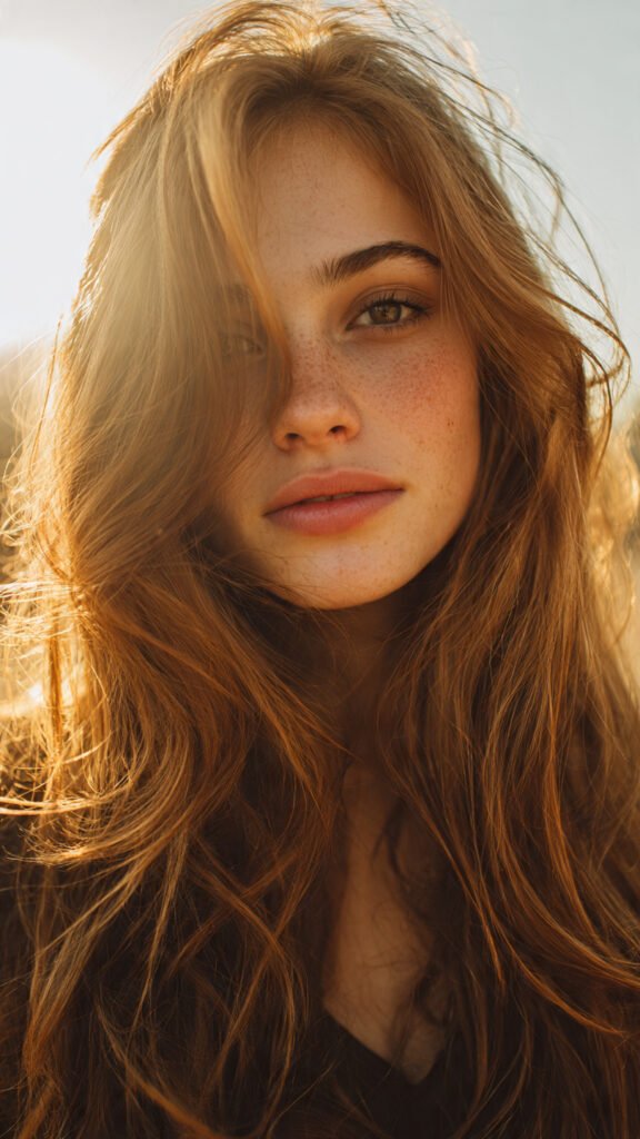 Long Layered Waves with Strawberry Blonde Highlights