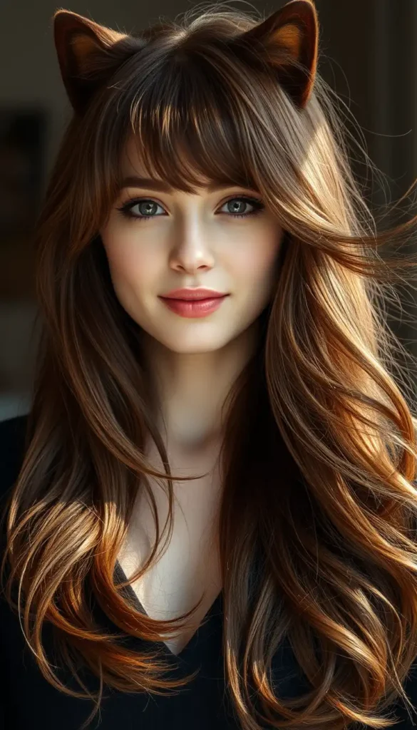 Long Wolf Cut with Curtain Bangs