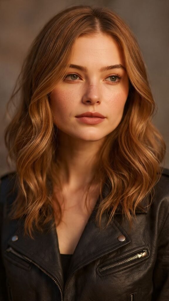 Medium Shag with Strawberry Blonde Balayage