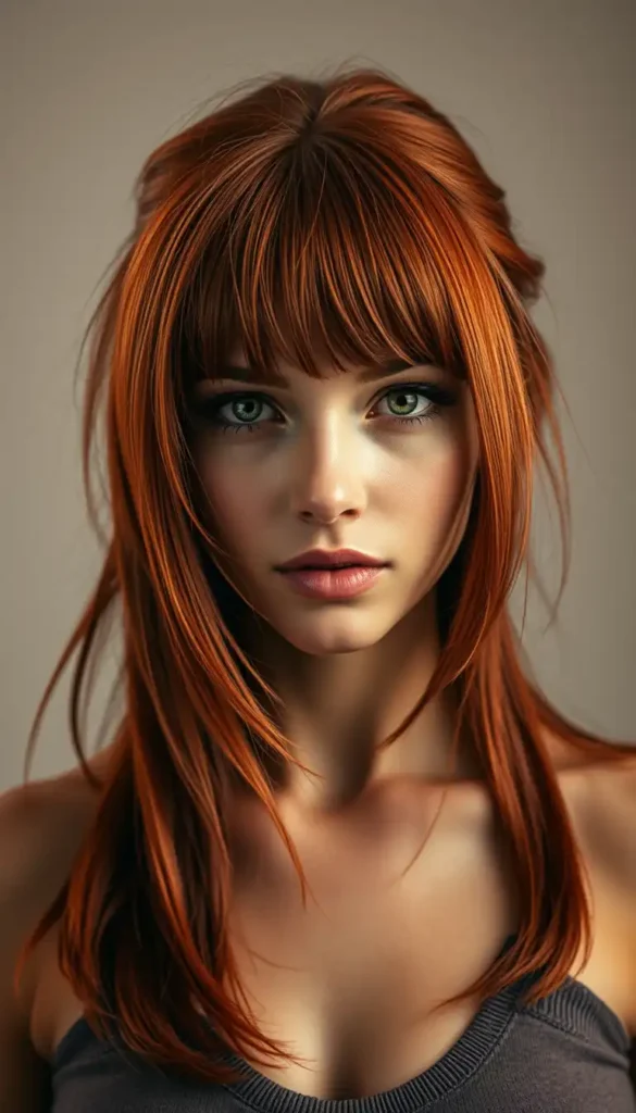 Red Wolf Cut with Curtain Bangs