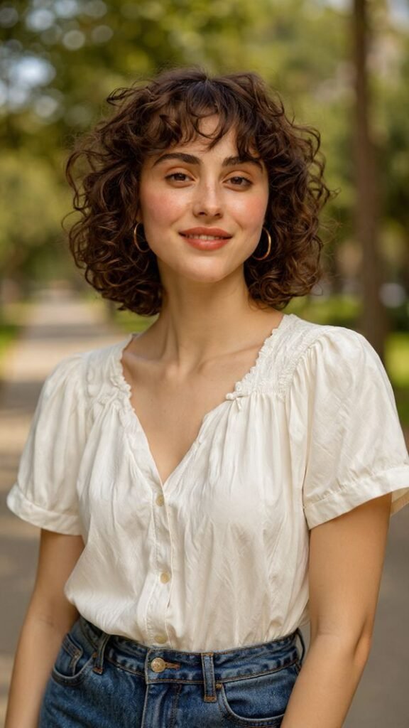 Short Curly Hair with Curtain Bangs
