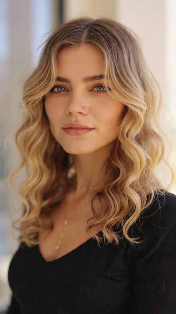 Side-Parted Curtain Bangs for Curly Hair