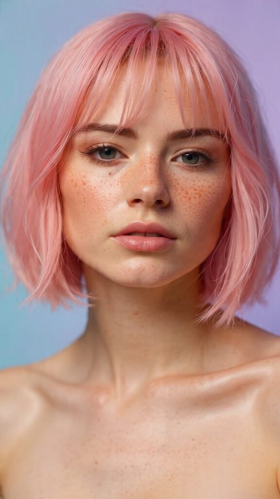 Strawberry Blonde Bob with Curtain Bangs