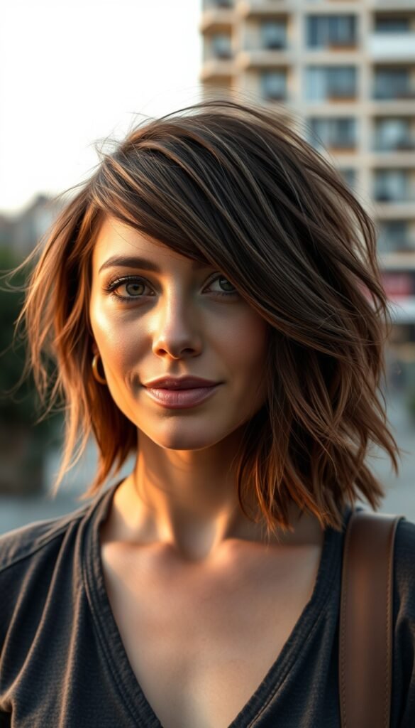 Textured Wolf Cut with Curtain Bangs