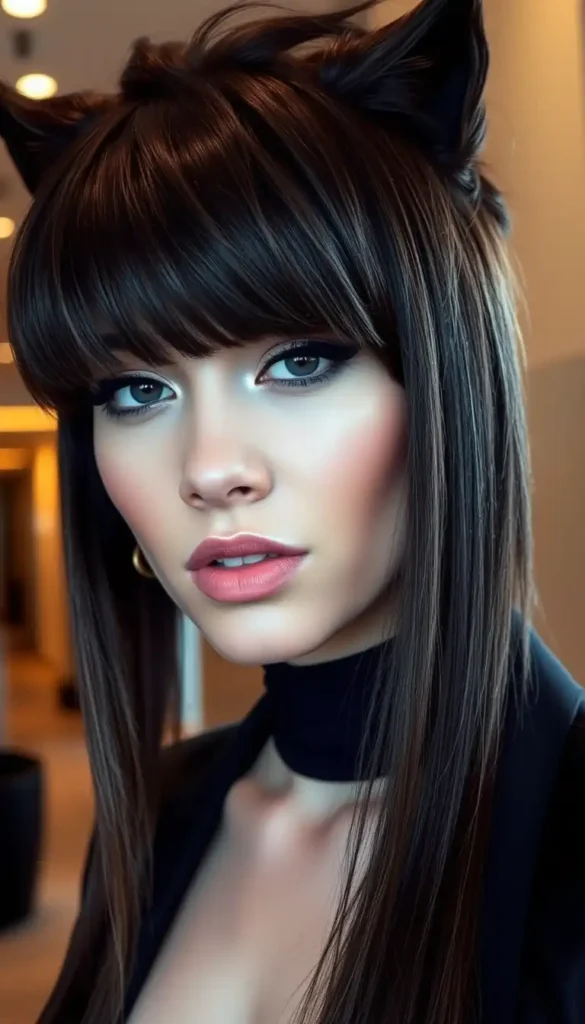 Wolf Cut with Blunt Curtain Bangs