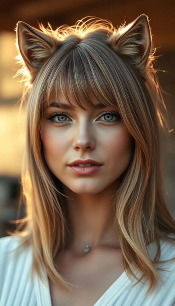 Wolf Cut with Curtain Bangs for Heart-Shaped Face