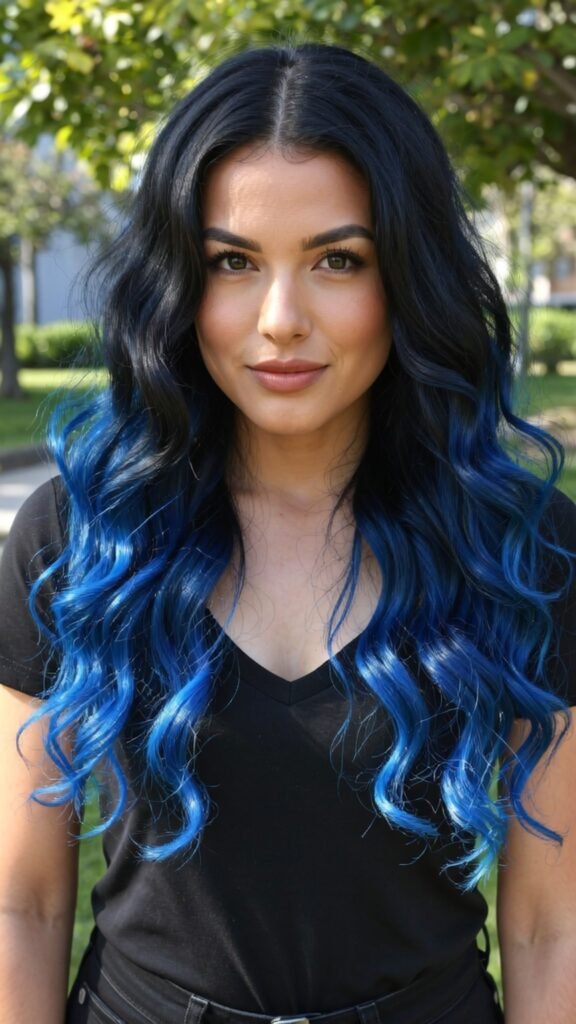 Blue Balayage on Black Hair