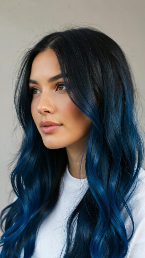 Blue Ombre on Black Hair