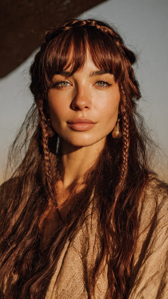 Long Hair with Curtain Bangs and Braids