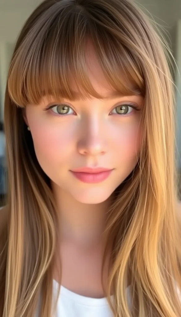 Long Hair with Curtain Bangs and Face-Framing Layers