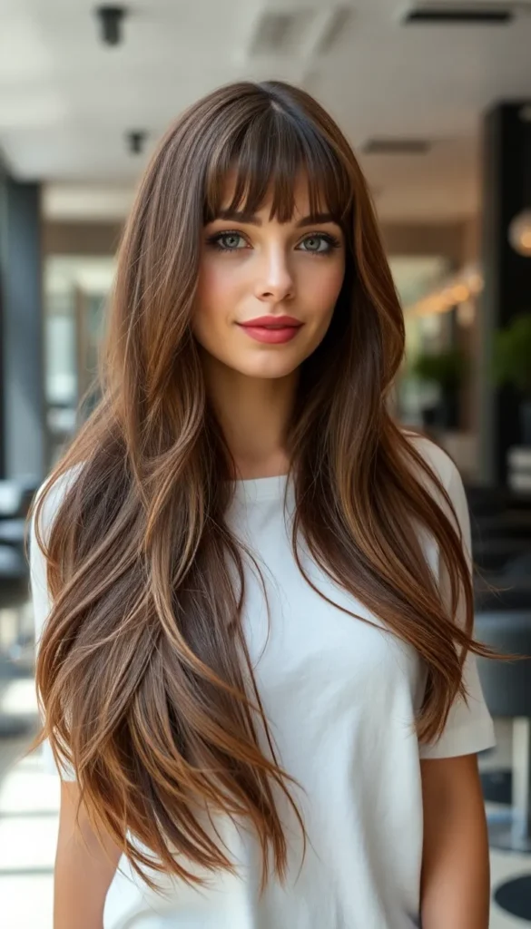 Long Layered Hair with Soft Curtain Bangs