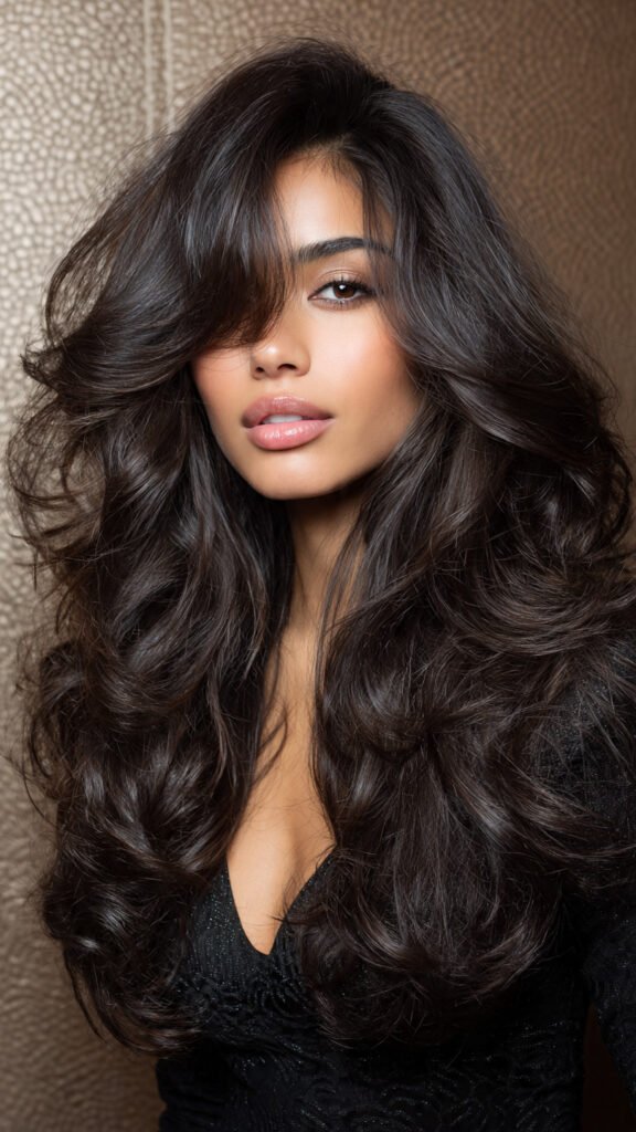 Long Voluminous Blowout with Curtain Bangs