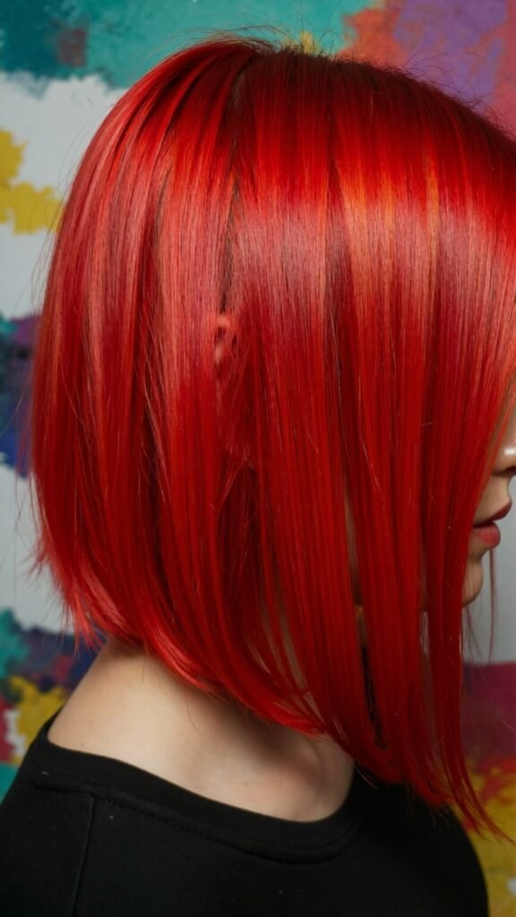 Medium Angled Bob With Bold Color