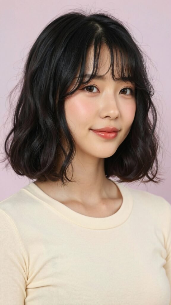 Medium Angled Bob With Curtain Bangs