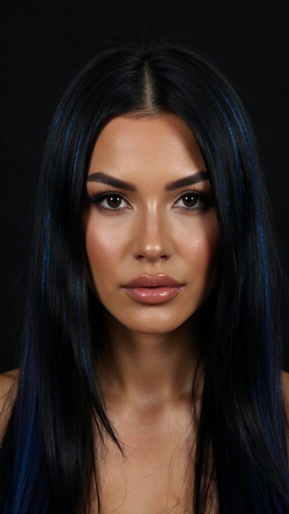 Midnight Blue Highlights on Black Hair