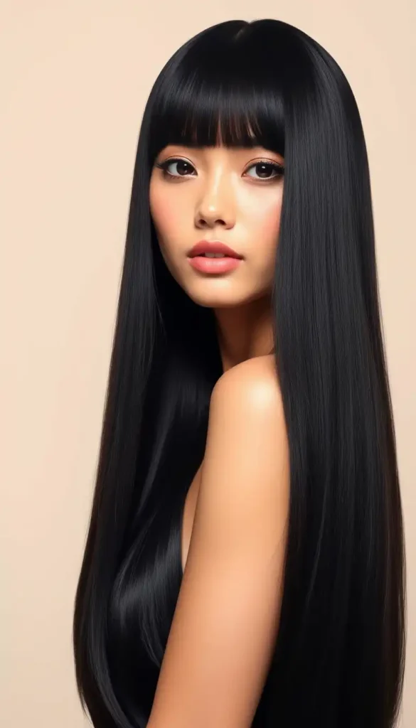 Sleek Straight Long Hair with Curtain Bangs