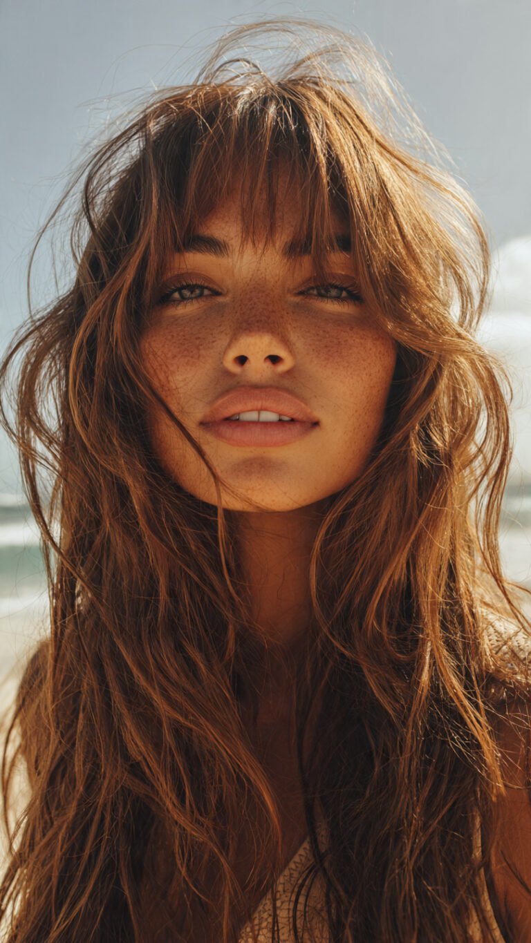 Long Wavy Hair with Curtain Bangs